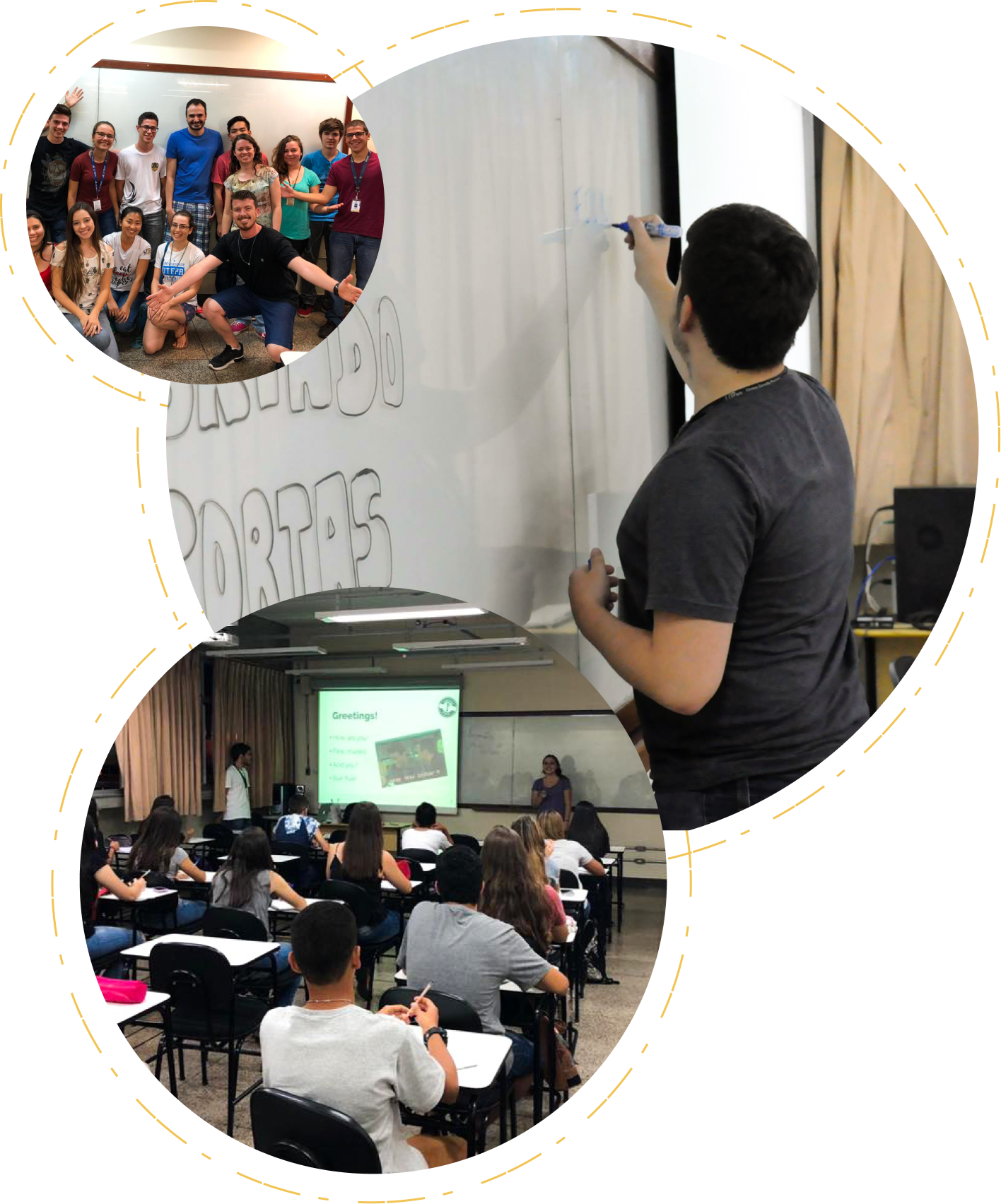 Imagem dos voluntários e alunos do projeto Abrindo Portas